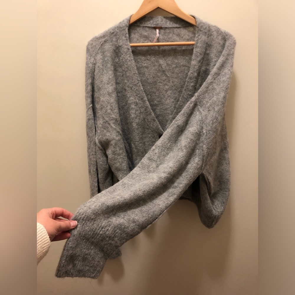 Free People Textured Grey Alpaca Blend Cardigan Medium - Picture 7 of 8